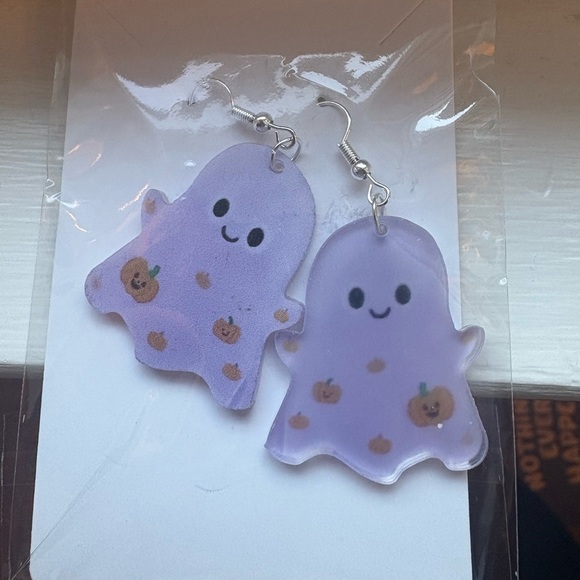 Cute Ghost Earrings with Pumpkins - Picture 1 of 2